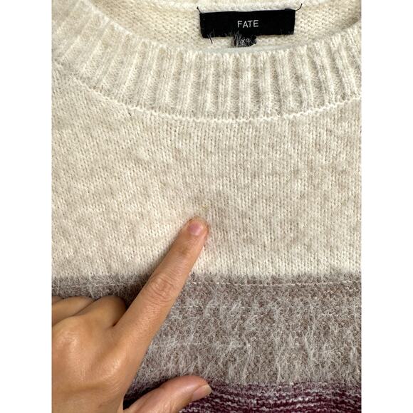 FATE Fuzzy Stretch Knit Cozy Preppy Academia Coastal Casual Striped Sweater XS - Picture 3 of 8